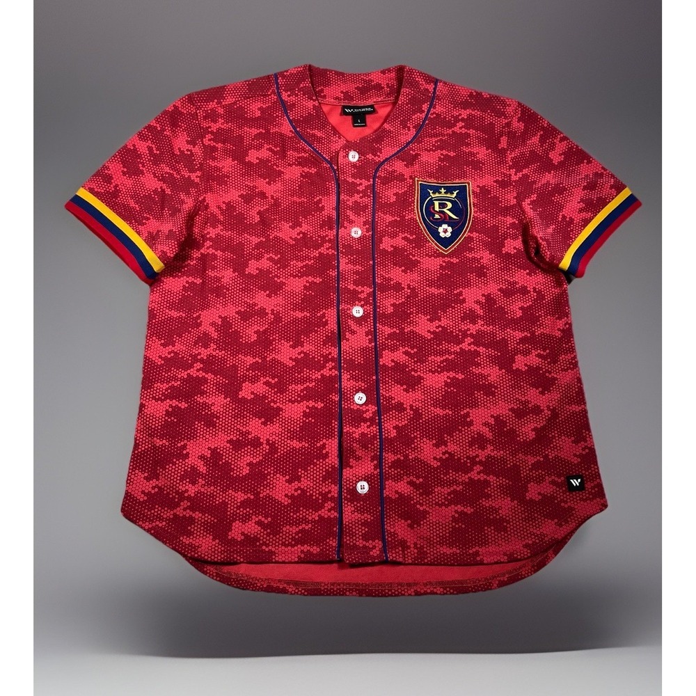 The Wild Collective Real Salt Lake Baseball Jersey Size L Red Digital Camo *EUC